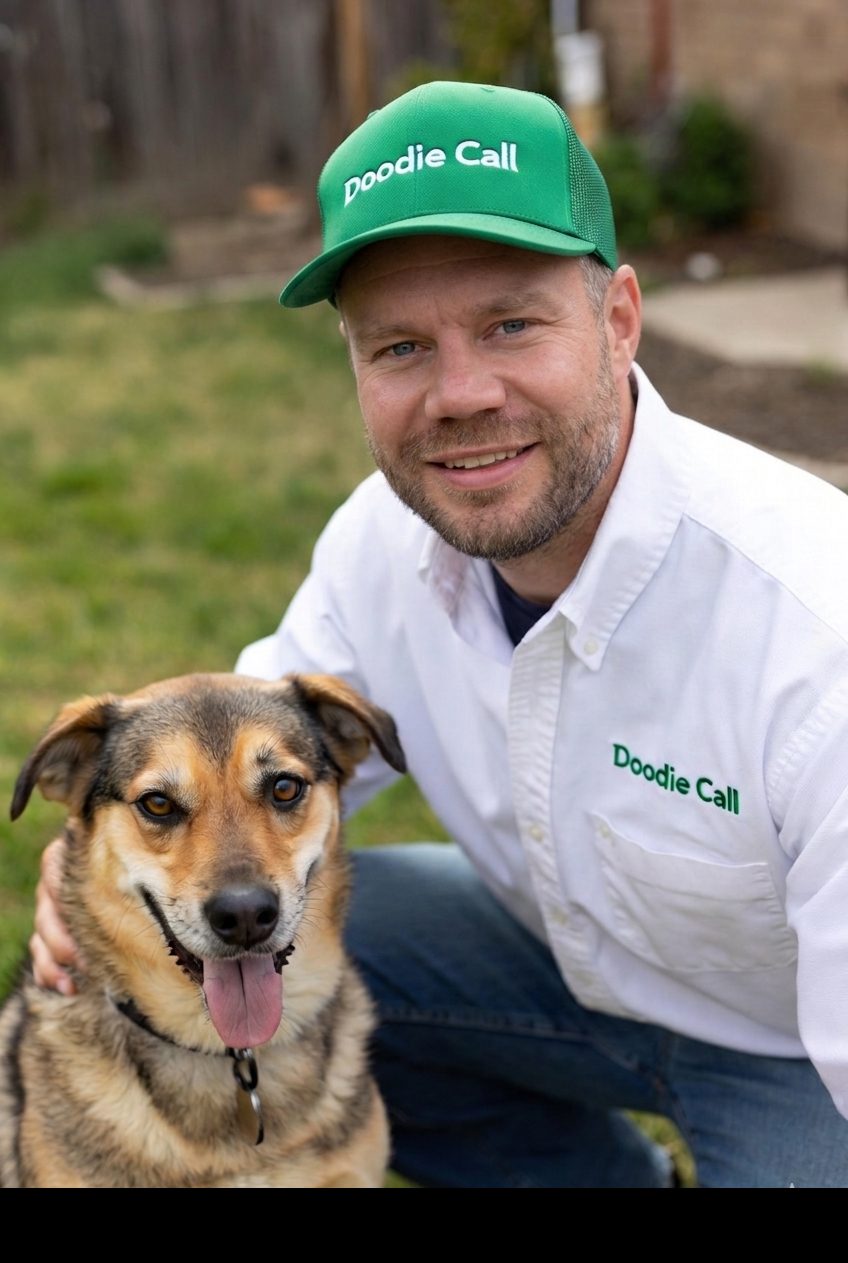 Doodie Call owner with his dog — friendly, local Atlanta service