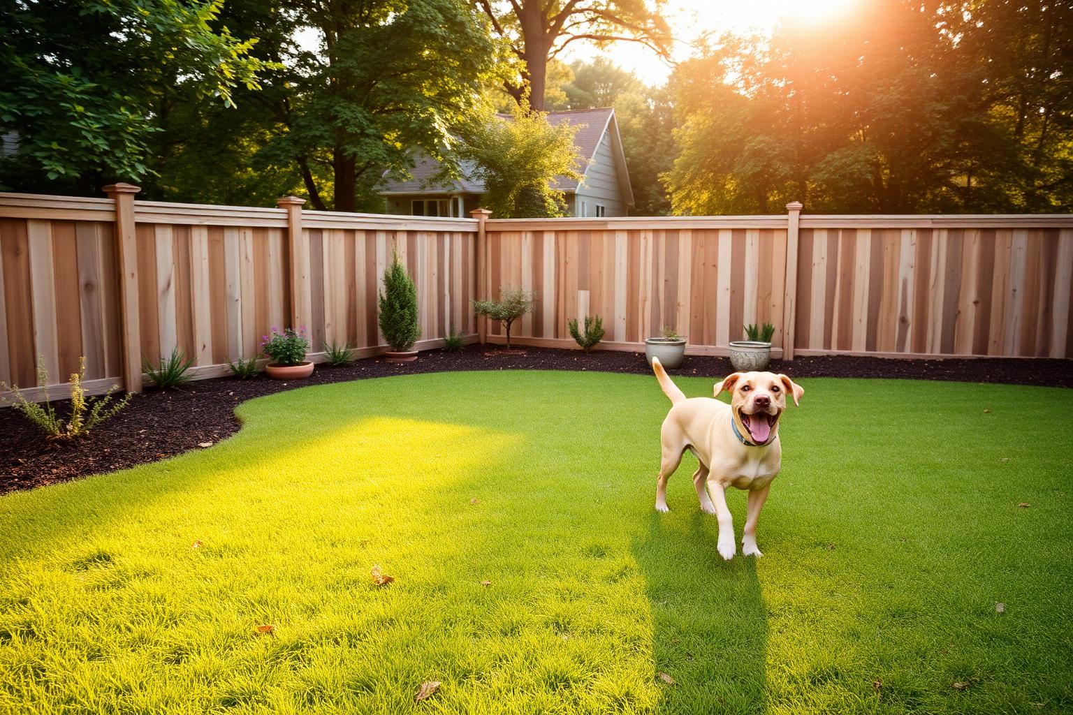 A clean Atlanta backyard with a happy dog